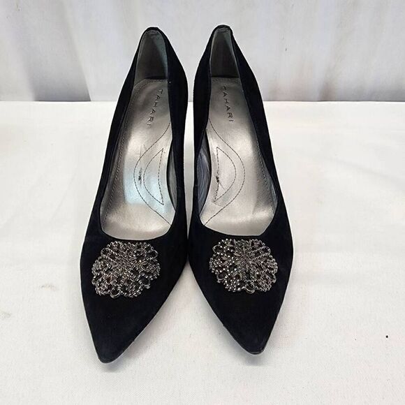 Tahari Accord Black Suede Jewel Pumps Size 7.5 - Picture 3 of 13